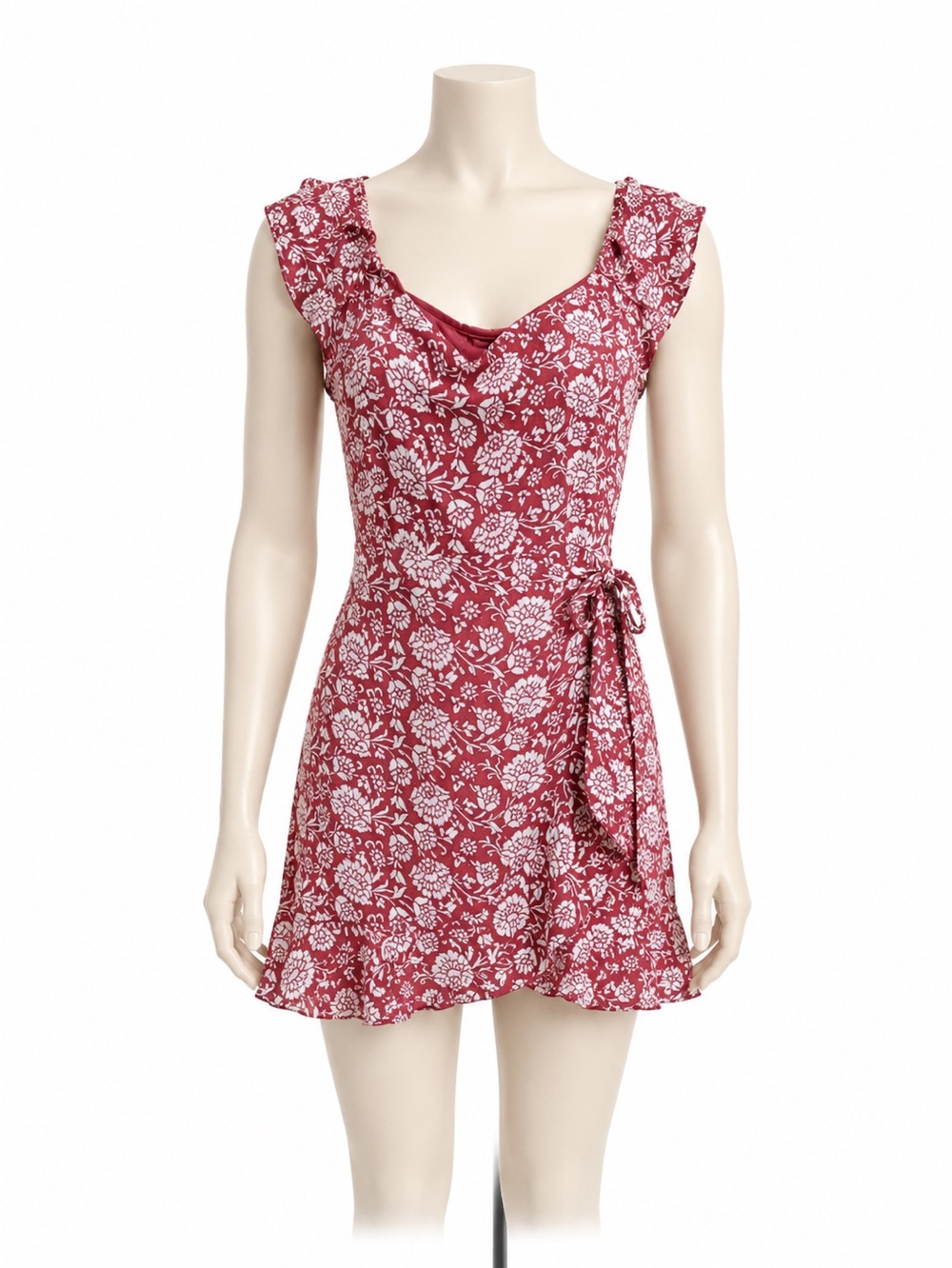 Trixxi Red Floral Wrap Dress Size L Boho Summer Mini Dress